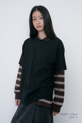 UNISEX MULTI STRIPE COLLARED T-SHIRT BROWN STRIPE