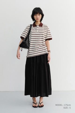 UNISEX STRIPED POLO SHIRT BROWN