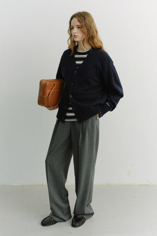 DOUBLE PLEATED SLACKS MELANGE GREY