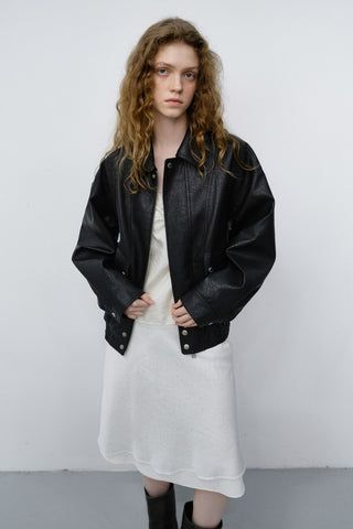 UNISEX ALTER-LEATHER ZIP-UP BLOUSON BLACK