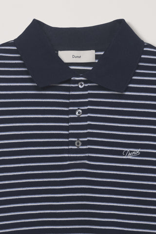 UNISEX STRIPED LOGO COLLARED T-SHIRT NAVY