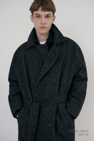 UNISEX RELAXED DOUBLE-BREASTED ROBE COAT CHARCOAL TWEED