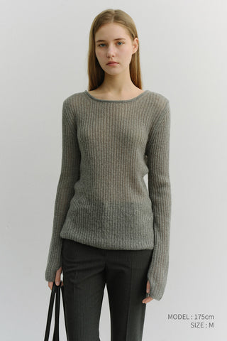 2-WAY SHIRRING KNIT TOP MELANGE GREY