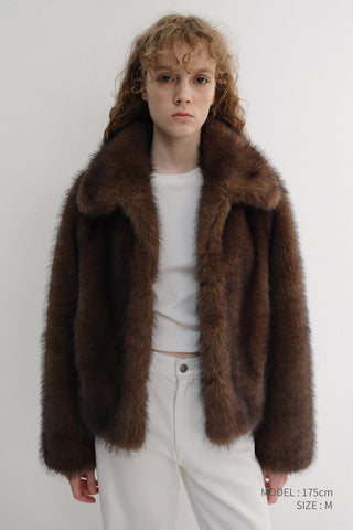 CROPPED FUR JACKET BROWN