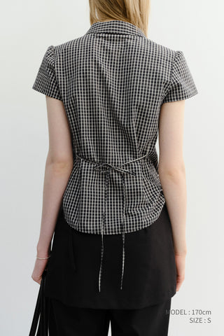 VINTAGE CAP SLEEVE SLIM SHIRT BLACK CHECK