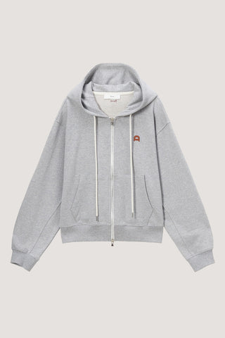UNISEX LEATHER LOGO ZIP-UP HOODIE MELANGE GREY