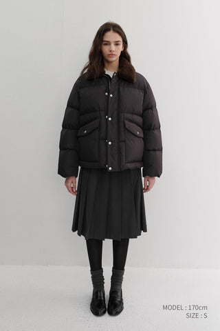 UNISEX COLLARED GOOSE DOWN JACKET DEEP BROWN