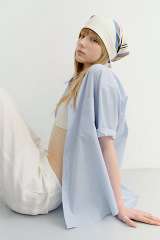 LINEAR FRAME SCARF CREAM NAVY