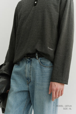 UNISEX HENLEY-NECK T-SHIRT BLACK STRIPE