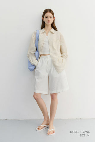 UNISEX CLASSIC STRIPED BD OVERSHIRT BEIGE