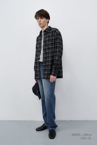 UNISEX CHECKED FLANNEL BD SHIRT NAVY GREY