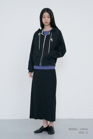 UNISEX LEATHER LOGO ZIP-UP HOODIE BLACK