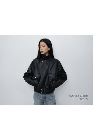 UNISEX CROPPED ALTER-LEATHER BLOUSON BLACK
