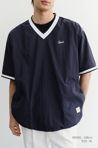 UNISEX V-NECK WOVEN TOP NAVY