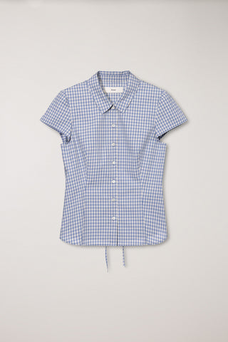 VINTAGE CAP SLEEVE SLIM SHIRT SOFT BLUE CHECK
