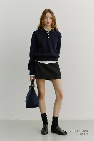 UNISEX CASHMERE COLLARED SWEATER NAVY