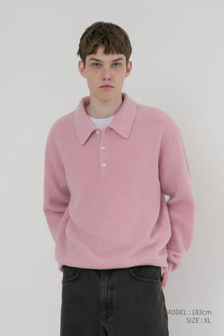 UNISEX HAIRY COLLARED SWEATER SOFT PINK