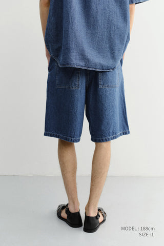 UNISEX LINEN DENIM SHORTS CLASSIC BLUE