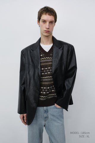 UNISEX RELAXED ALTER-LEATHER HALF JACKET BLACK