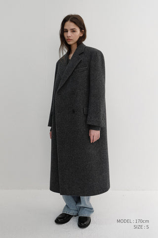 UNISEX LOOSE DOUBLE-BREASTED COAT CHARCOAL MELANGE