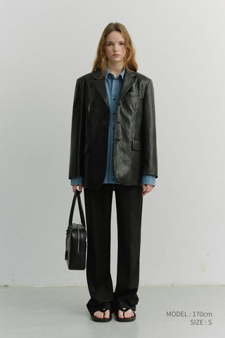 UNISEX 3 BUTTON ALTER-LEATHER BLAZER BLACK