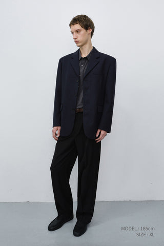 UNISEX CLASSIC 3 BUTTON WOOL BLAZER NAVY STRIPE