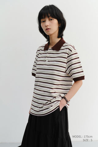 UNISEX STRIPED POLO SHIRT BROWN