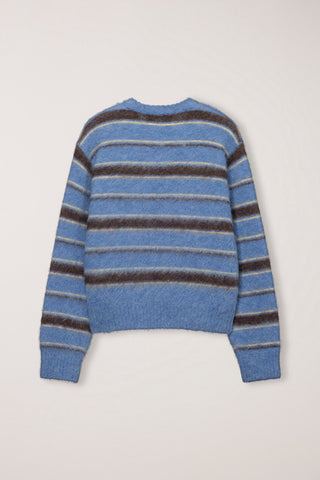 UNISEX STRIPED HAIRY SWEATER SOFT BLUE DEEP BROWN