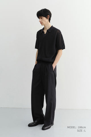 LOUNGE WOOL SLACKS BLACK STRIPE