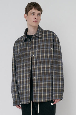 UNISEX QUILTED FLANNEL SHIRT BROWN CHECK