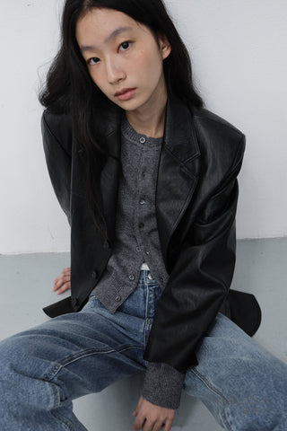 UNISEX RELAXED ALTER-LEATHER HALF JACKET BLACK