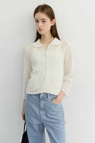 CROCHET COLLARED CARDIGAN IVORY