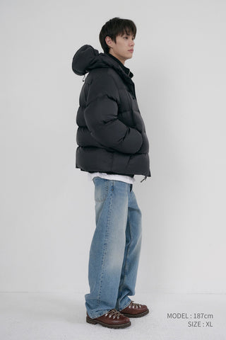 UNISEX HOODED VOLUME GOOSE DOWN JACKET BLACK