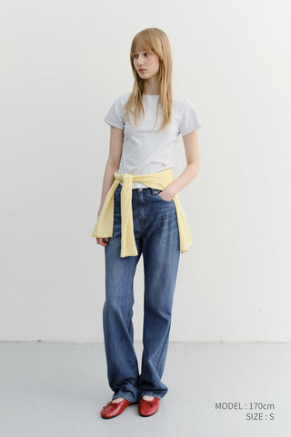 CURVED HEM SLIM TOP LIGHT MELANGE GREY