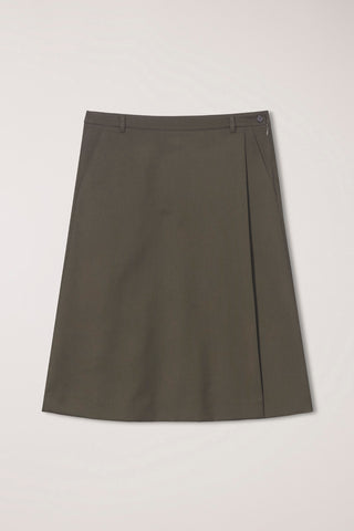 PLEATS MIDI WRAP SKIRT BROWN