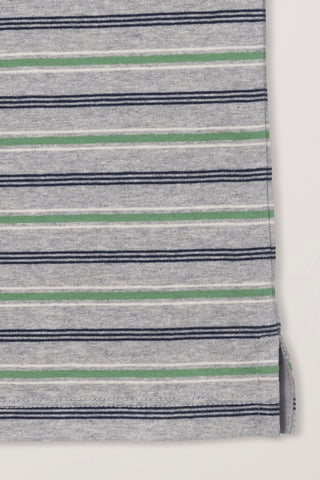 UNISEX MULTI STRIPE COLLARED T-SHIRT MELANGE GREY STRIPE