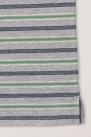 UNISEX MULTI STRIPE COLLARED T-SHIRT MELANGE GREY STRIPE