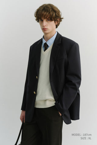 UNISEX 2 BUTTON WOOL BLAZER NAVY