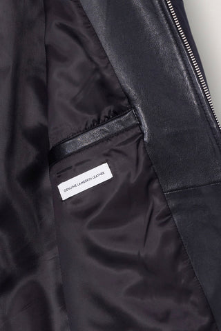 UNISEX STAND COLLARED LEATHER BLOUSON BLACK