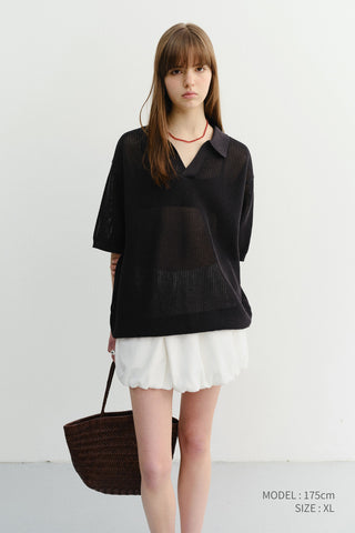 UNISEX CHUNKY POLO KNIT BLACK
