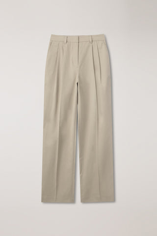 DOUBLE PLEATED CHINO SLACKS BEIGE