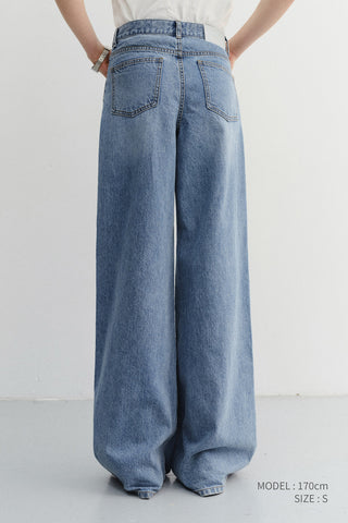 DAMAGED WIDE JEANS CLASSIC BLUE