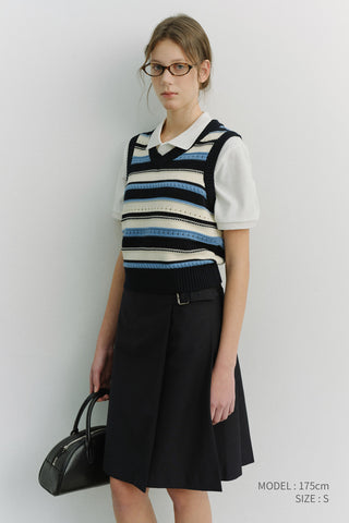 UNISEX CRAFTED STRIPED KNIT VEST NAVY CREAM