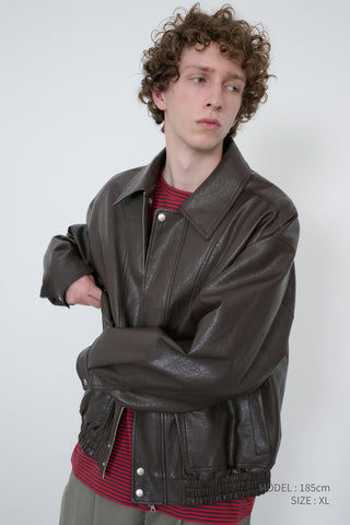 UNISEX ALTER-LEATHER ZIP-UP BLOUSON DARK BROWN