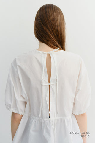 RIBBONED BACK SLIT BLOUSE WHITE