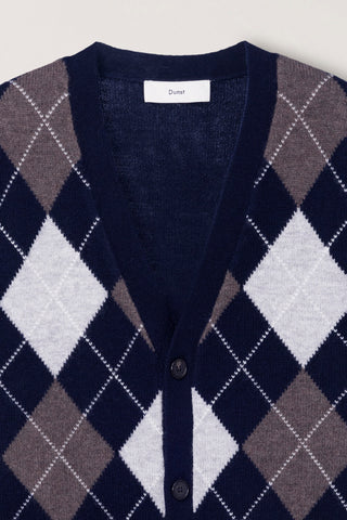 UNISEX V-NECK ARGYLE CARDIGAN NAVY