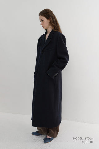 UNISEX 2-WAY 3 BUTTON CASHMERE COAT NAVY