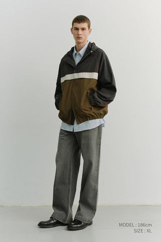 UNISEX BLOCKED WINDBREAKER CHARCOAL GREY