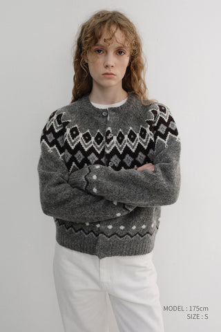 [SULLYOON PICK] UNISEX CHUNKY PATTERN CARDIGAN MELANGE GREY