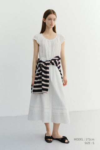 SLEEVELESS SHIRRING DRESS WHITE